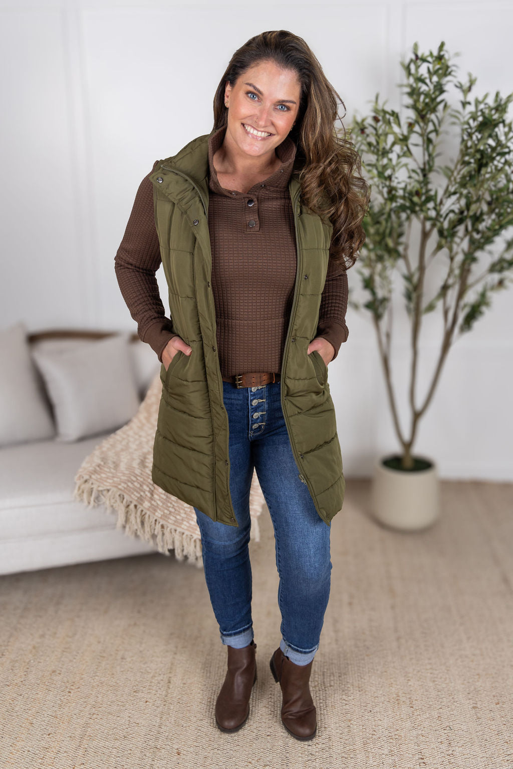 Whitley Waffle Snap Pullover - Brown